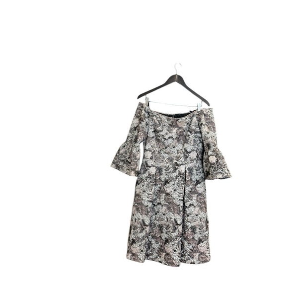 Theia size 8 metallic floral great condition puff sleeved dress - Picture 2 of 13